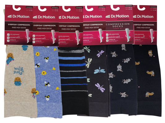 Knee High Compression Socks | New Assorted Gradated | Women's (6 Pairs)