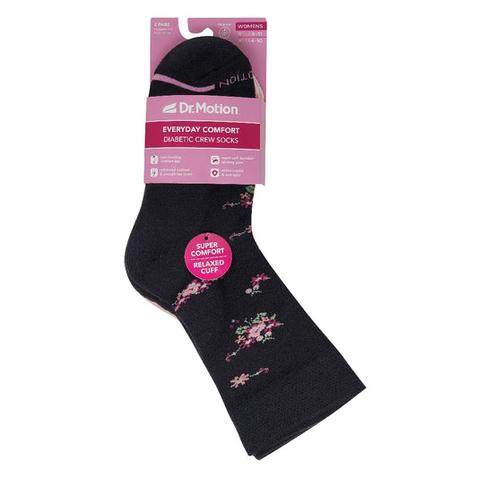 Dr. Motion floral crew diabetic socks for women with half-cushion sole”