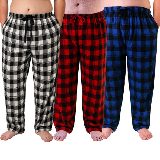 Men’s Big and Tall fleece pajama lounge pants 3 pack – soft microfleece by Different Touch