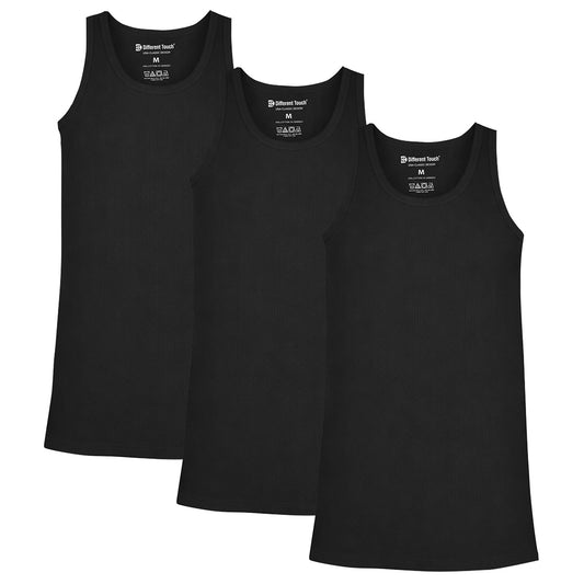 Men’s muscle ribbed undershirts tank tops 3 pack black cotton spandex