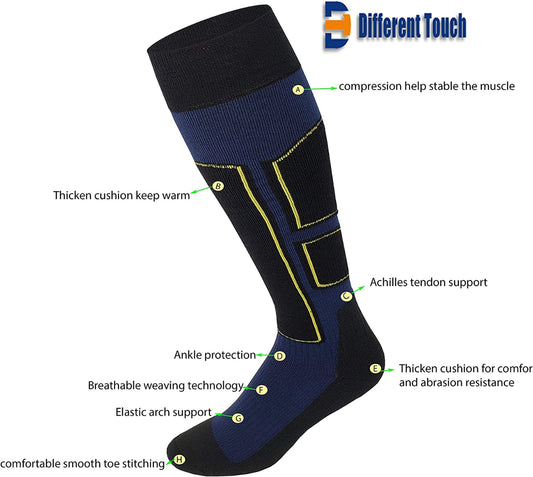 Thermolite wool ski socks for skiing and snowboarding with cushioned support and moisture-wicking fabric