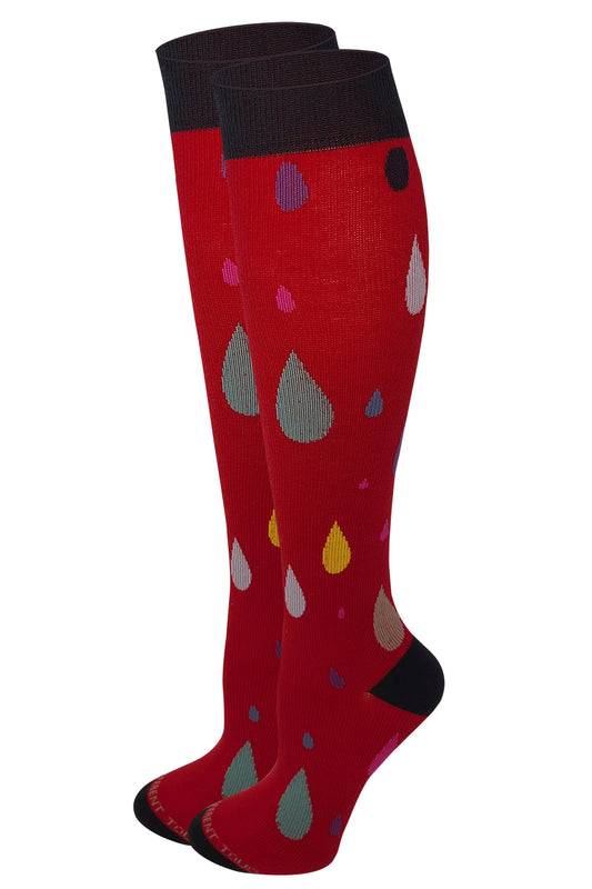 Women Red Water Drop Graduated Compression Knee High Socks