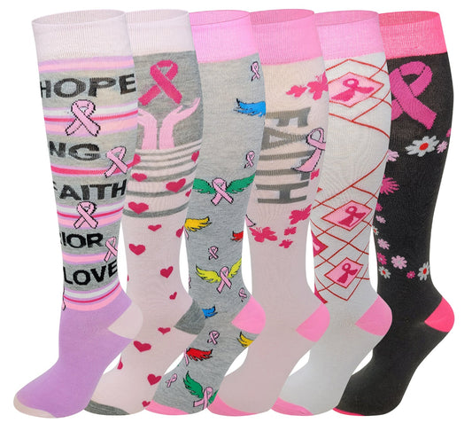 Sumona pink ribbon knee-high socks for women – breast cancer support set