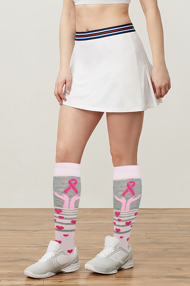 Women 6 pairs Breast Cancer Awareness Knee High Socks