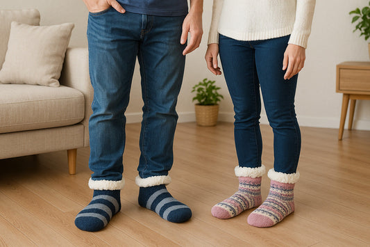 Slipper socks worn at home for warmth and safety