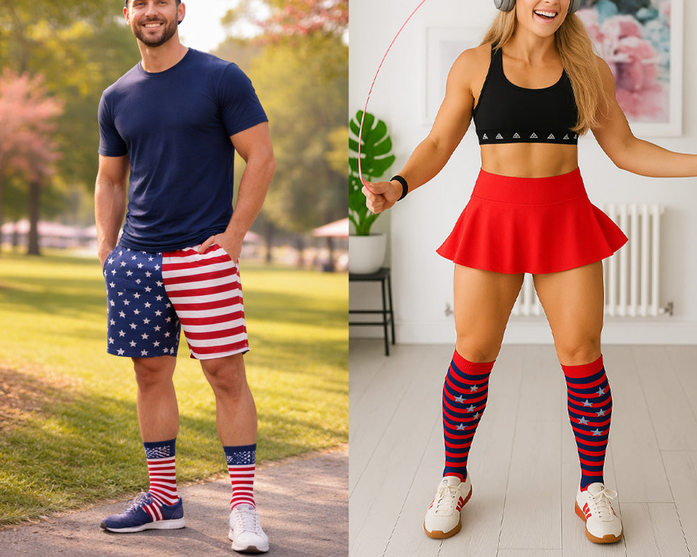 Men’s and women’s socks worn with different footwear styles for daily activities.