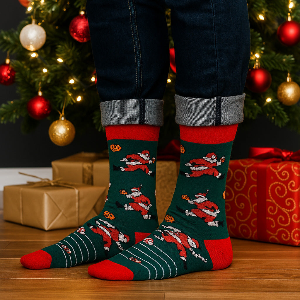 Men's Christmas Socks – Festive Dress Socks + Non-Skid Cozy Home Socks