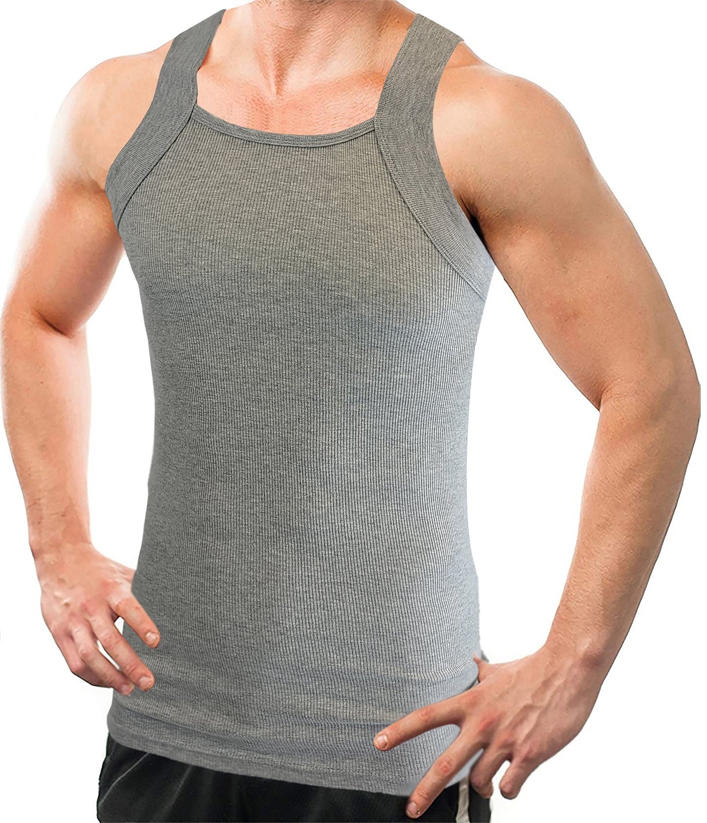 Square Cut G-unit Tank Top | Muscle Rib Basic Color A-Shirts | Men's