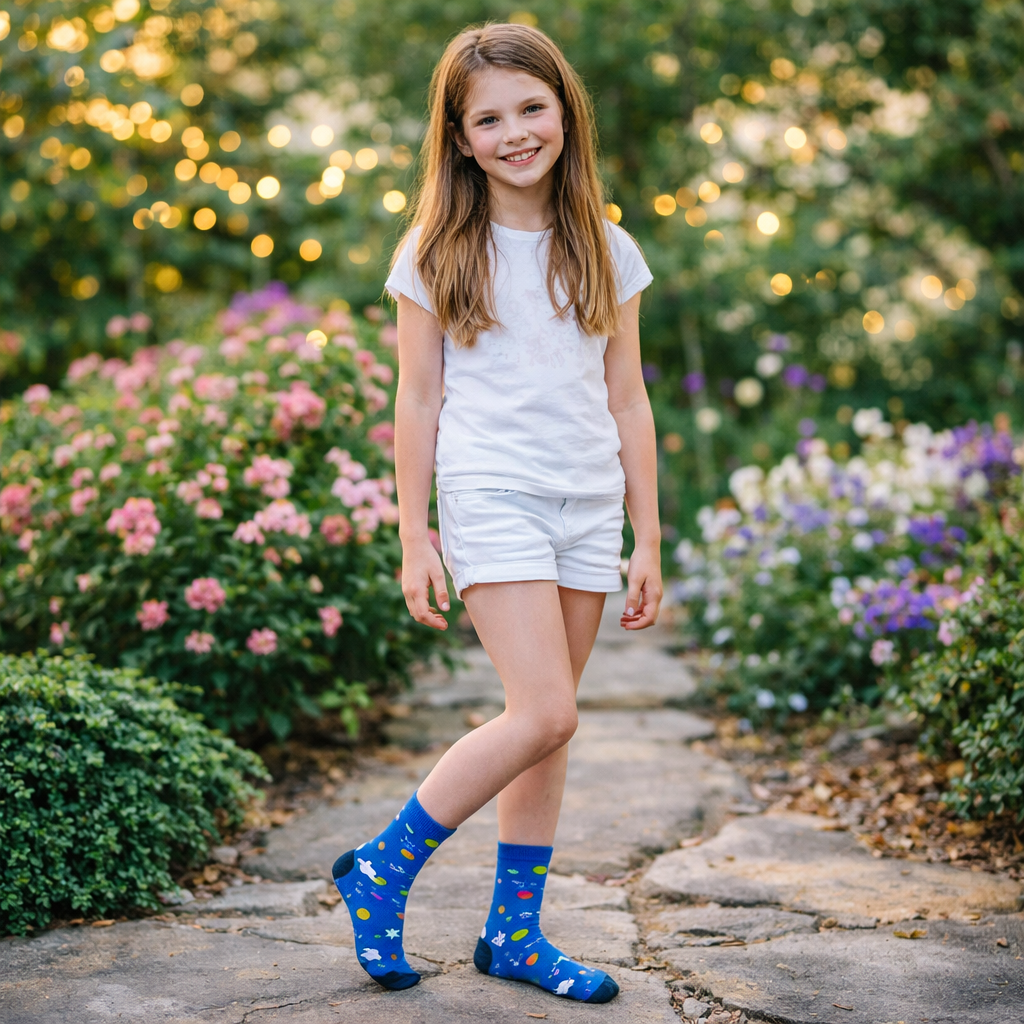 Girls wearing Easter-themed socks during spring celebrations