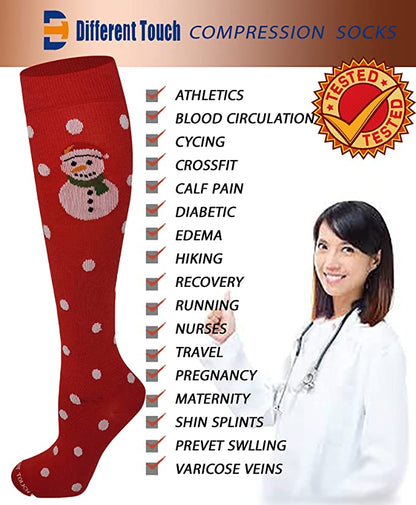 Compression Knee High Socks | Christmas Design | Women (6 Pairs)