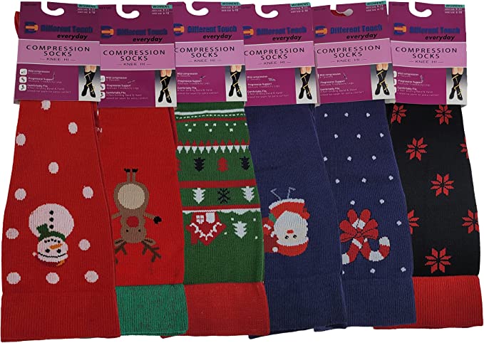 Compression Knee High Socks | Christmas Design | Women (6 Pairs)