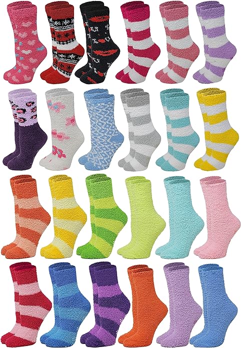 Bulk Wholesale Lot Slipper Socks | Assorted Non-Skid Home Socks | Women (24 Pairs)