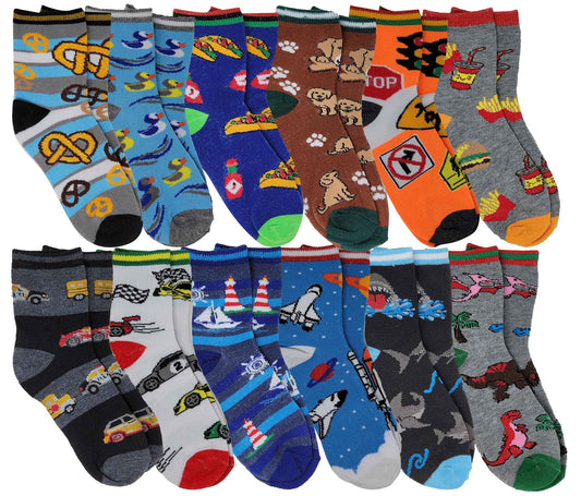 Boys Crew Socks | New Assorted Design (12 Pairs)