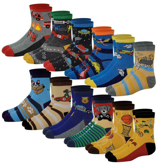 Boys Crew Socks | New Colorful Design (12 Pairs)