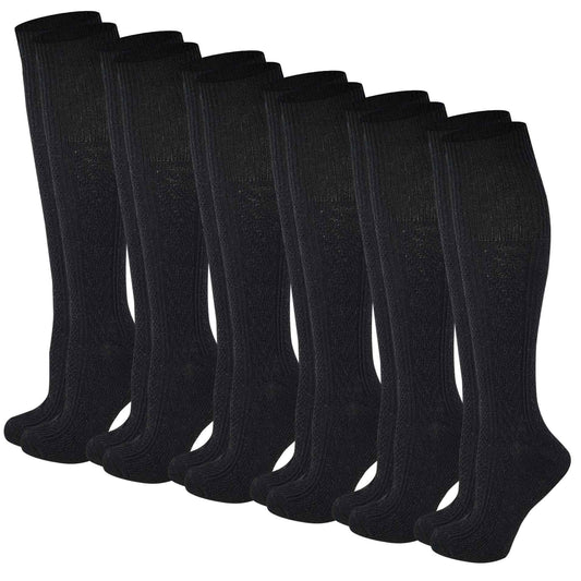 Knee High Boot Socks | Winter Cable Knit Black Color | Womens (6 pairs)