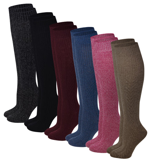 Knee High Boot Socks | Winter Cable Knit  Multi Color | Womens (6 pairs)