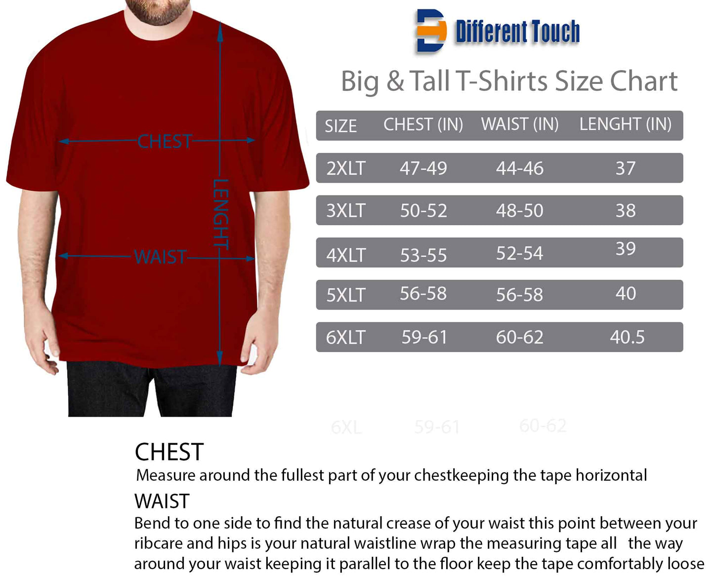 Crew Neck Short Sleeve T-Shirts | Big & Tall USA Assorted 100% Cotton | Men's (6 Pairs)