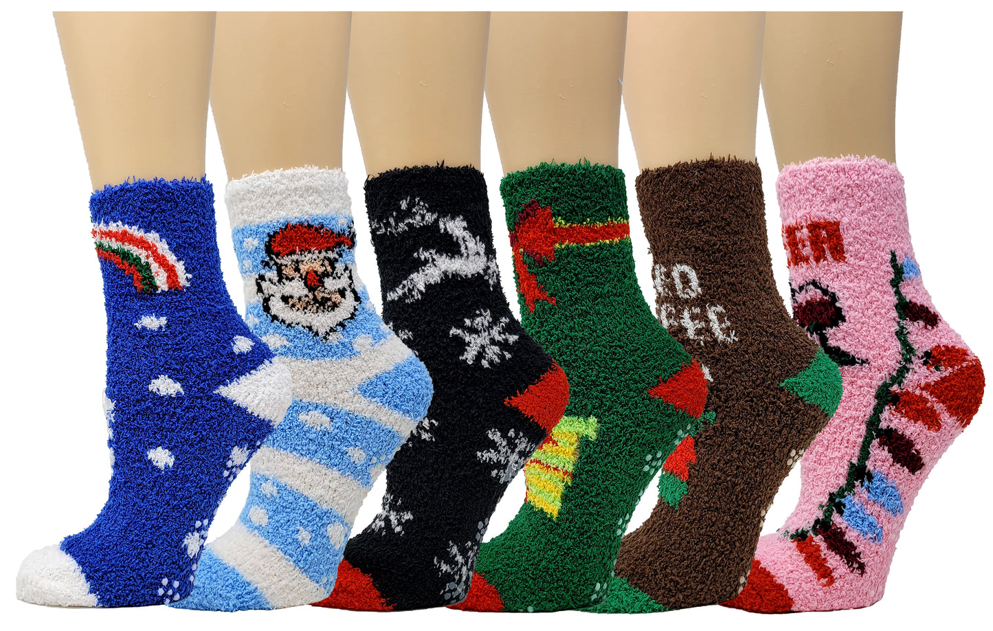 Non-Skid Home Cozy Socks | Christmas Print Super Soft Warm | Unisex (6 Pairs)