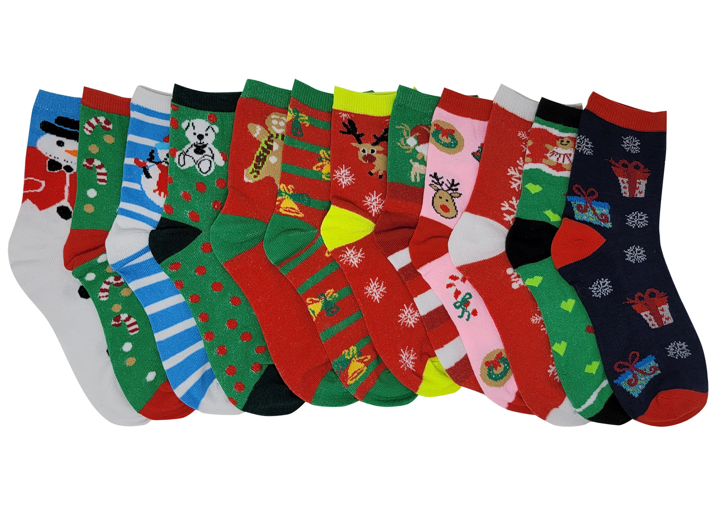 Kids Crew Socks | Christmas Novelty Design | Girls (12 Pairs)