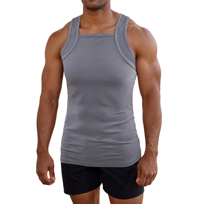 Grey  Square Cut Tank Top Mens