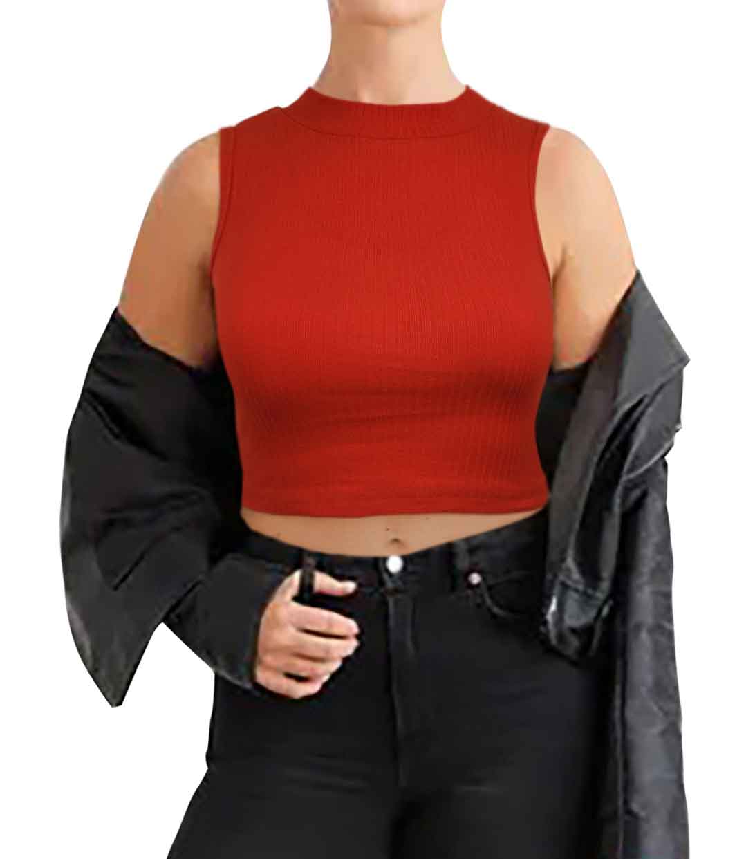 Red Mock Neck Crop Top