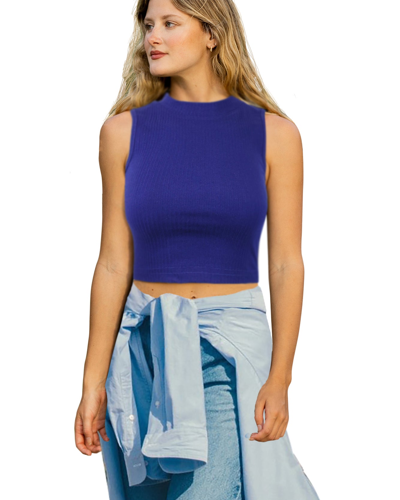 Mock Neck Crop Top | Cotton Blend Assorted Colors| Women