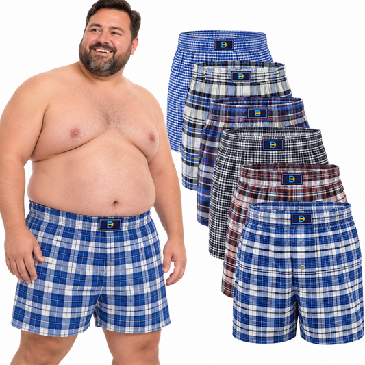 Woven Boxer Shorts Underwear | Big and Tall USA Classic Plaid Design | Men's (6 Pack)