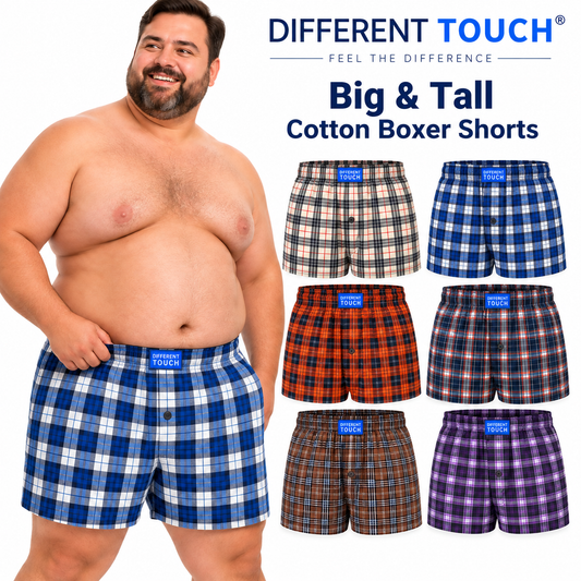 Men’s Big & Tall 100% Cotton Boxer Shorts 6-Pack | Different Touch