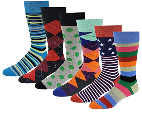 Dress Socks | Combed Cotton Colorful Design | Men's (6 Pairs)