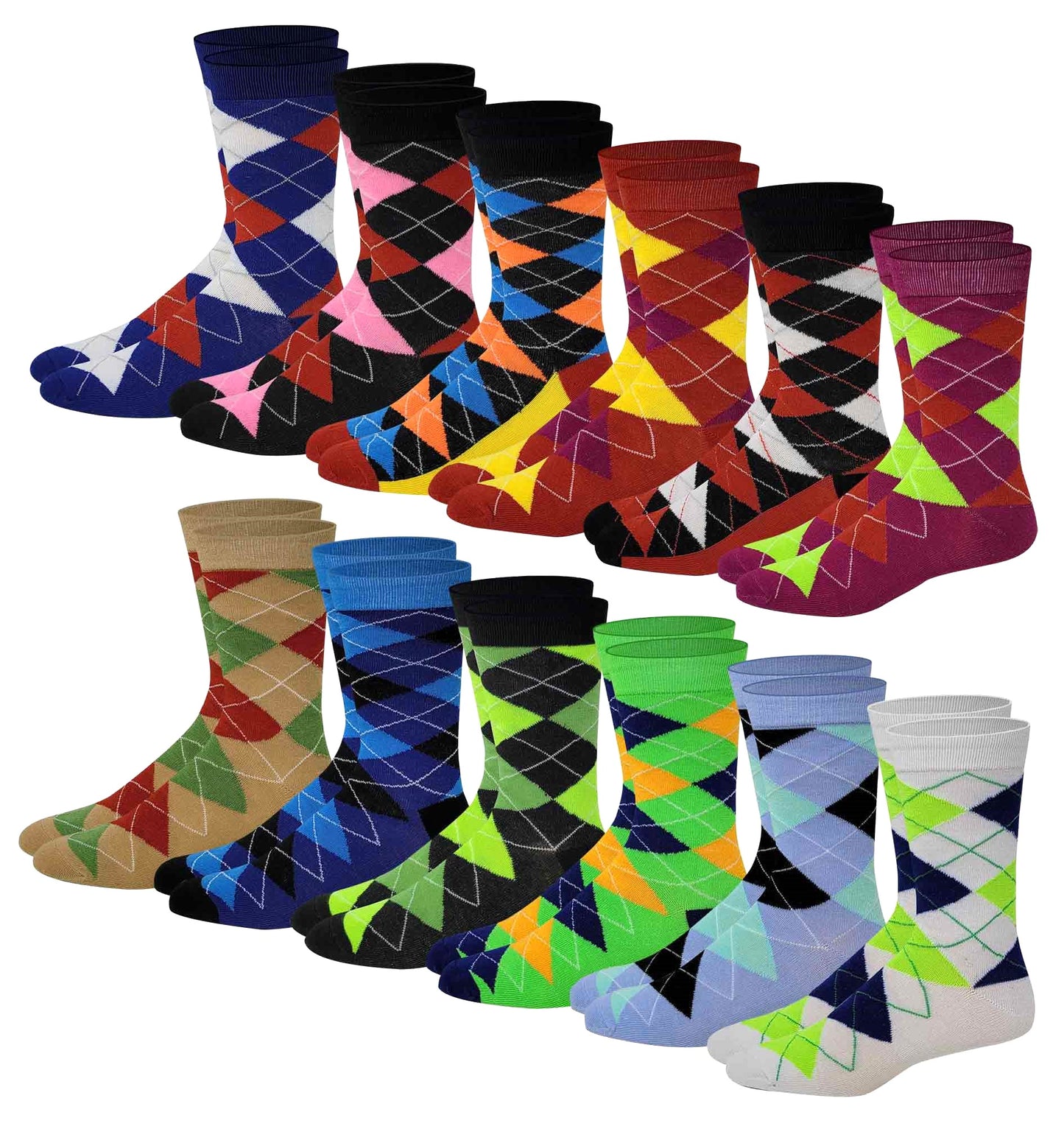 Dress Socks | Argyle Design | Men's 12 Pairs