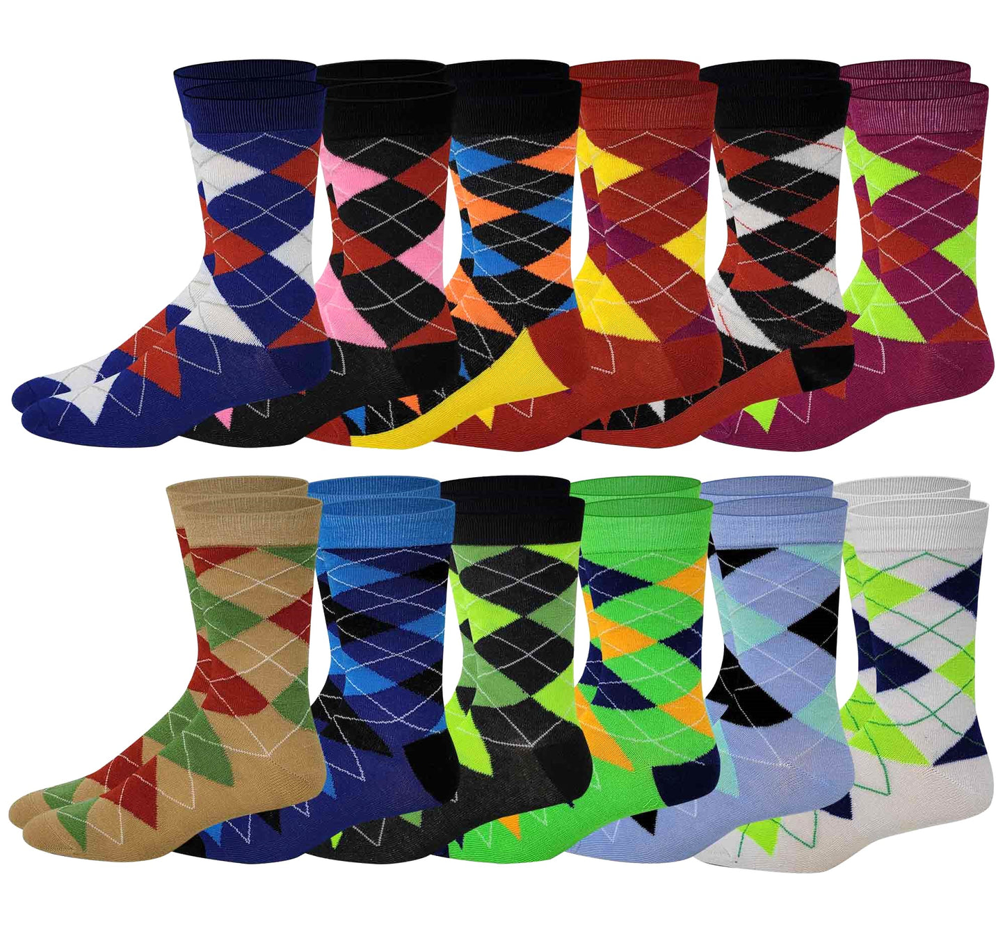 Dress Socks | Argyle Design | Men's 12 Pairs