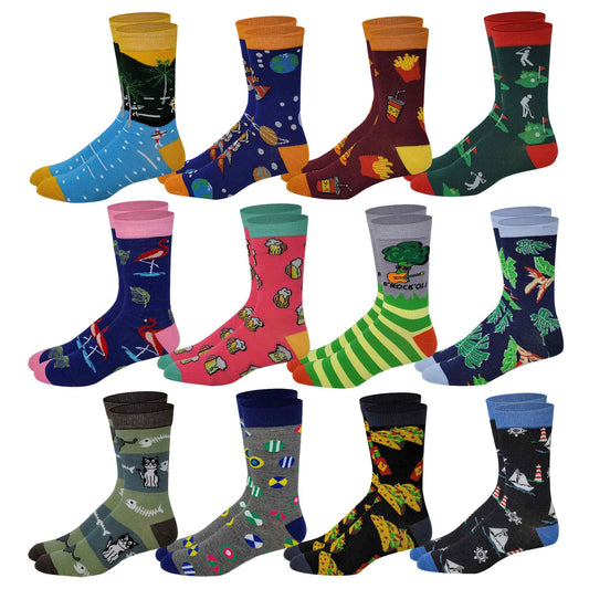 Dress Socks | Assorted Funky Design | Men's 12 Pairs