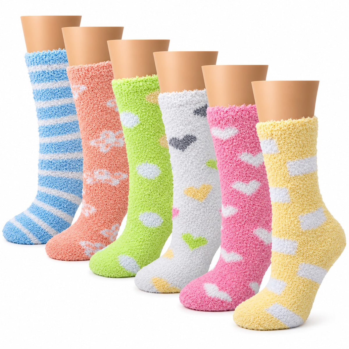 Non-Slip Hospital Slipper Socks for Women – Cozy Fuzzy Grip Socks (6 Pairs)
