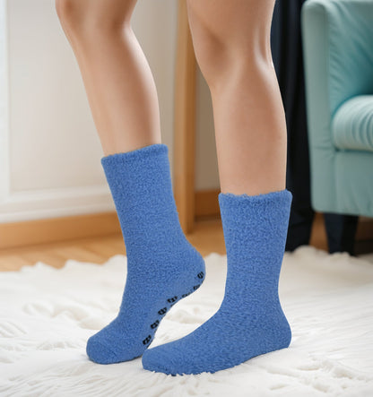 Unisex Non-Slip Lounge Slipper Socks | Cozy Plain Colors | 6-Pair Pack