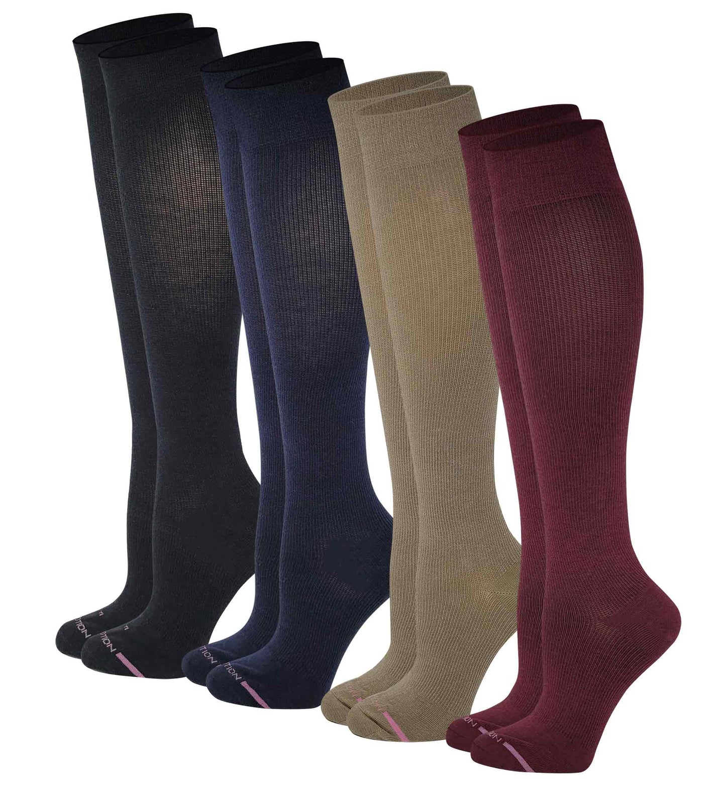 Knee High Compression Socks | Assorted Solid Colors | Womens (4 Pairs)