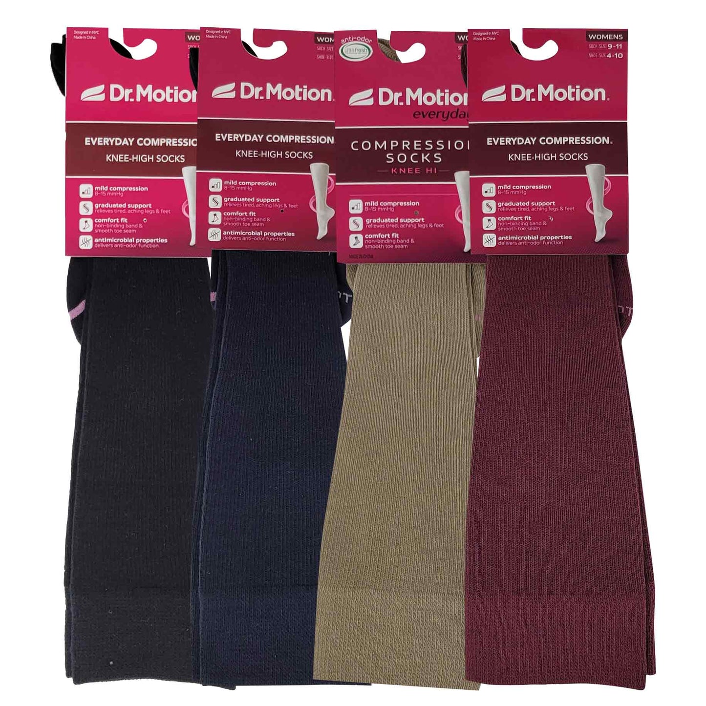 Knee High Compression Socks | Assorted Solid Colors | Womens (4 Pairs)