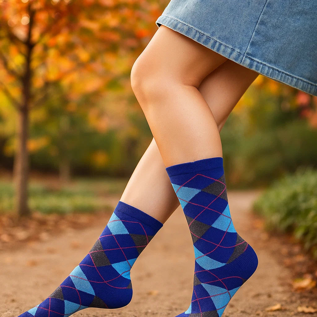 Women’s fun argyle pattern dress socks – soft stretchy crew length