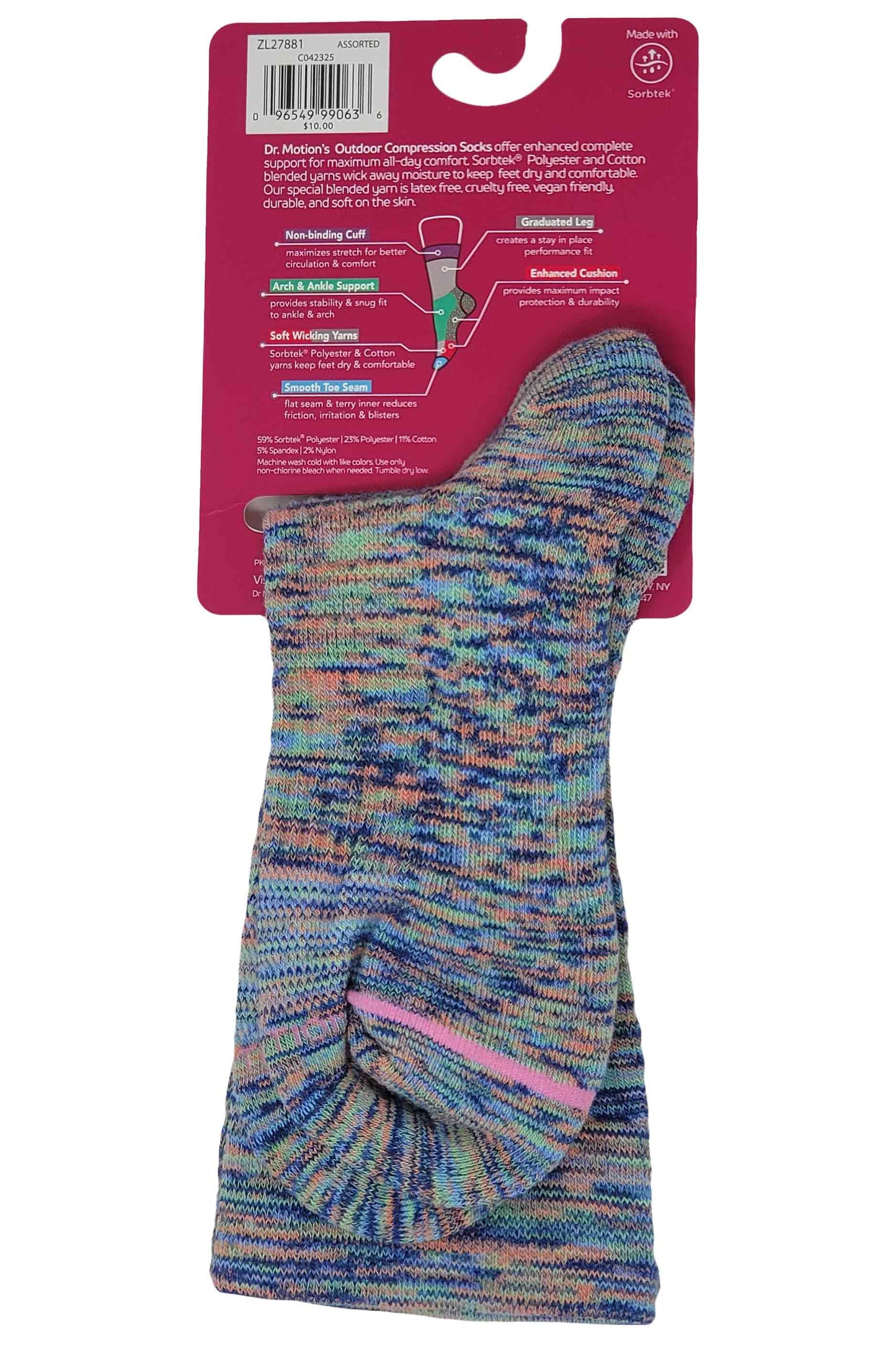 Compression Crew Socks | Spacedye Half-Cushion | Dr Motion Women ( 1 Pair )