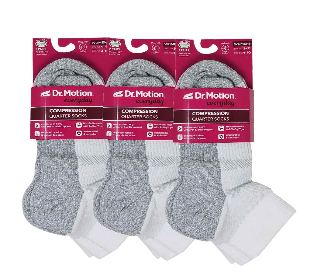 Quarter Socks | Dr Motion Compression Socks | Solid Half-Cushion ( 6 Pack )