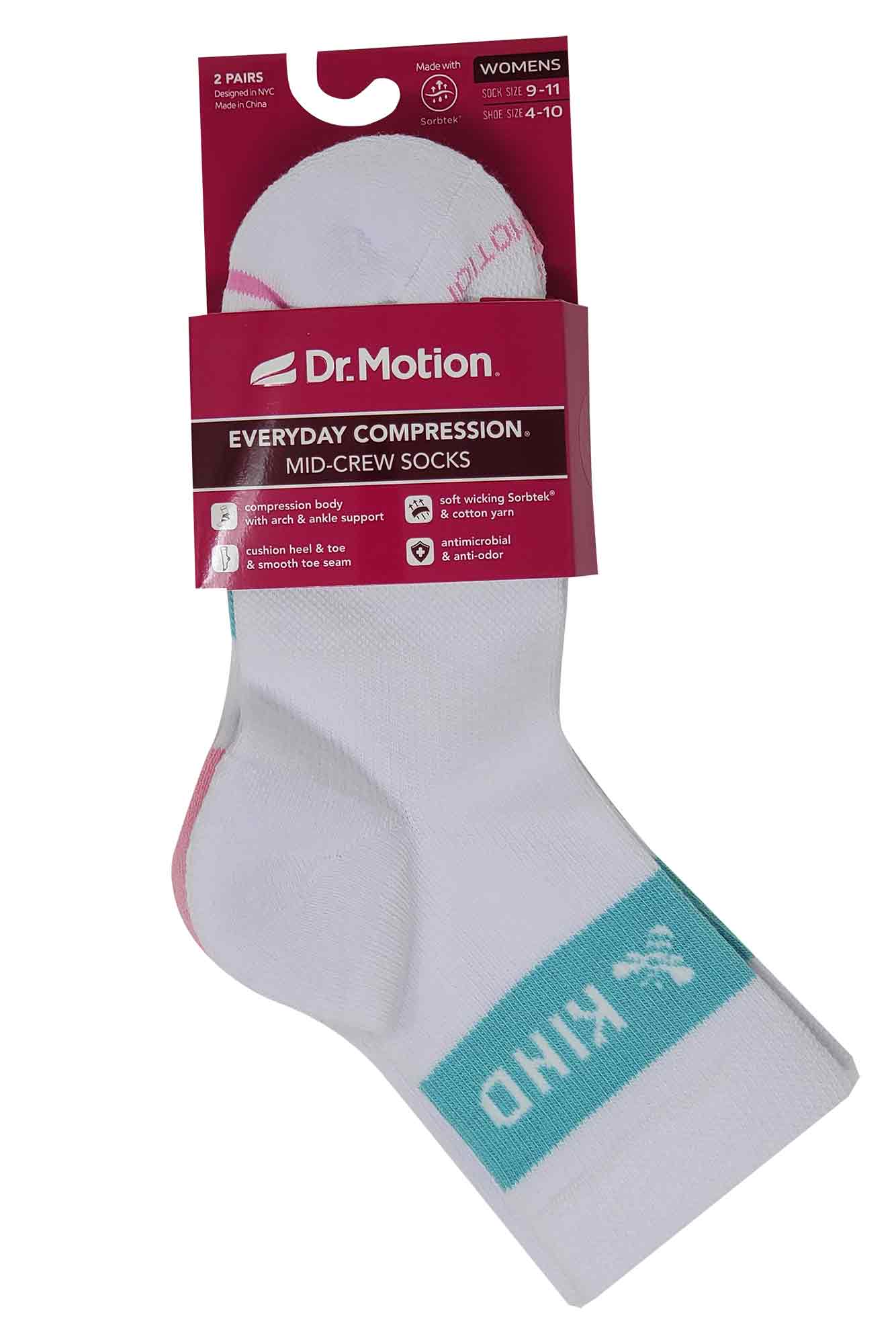 Mid-Crew Compression Socks | White Bee Kind Half-Cushion | Dr Motion ( 2 Pack )