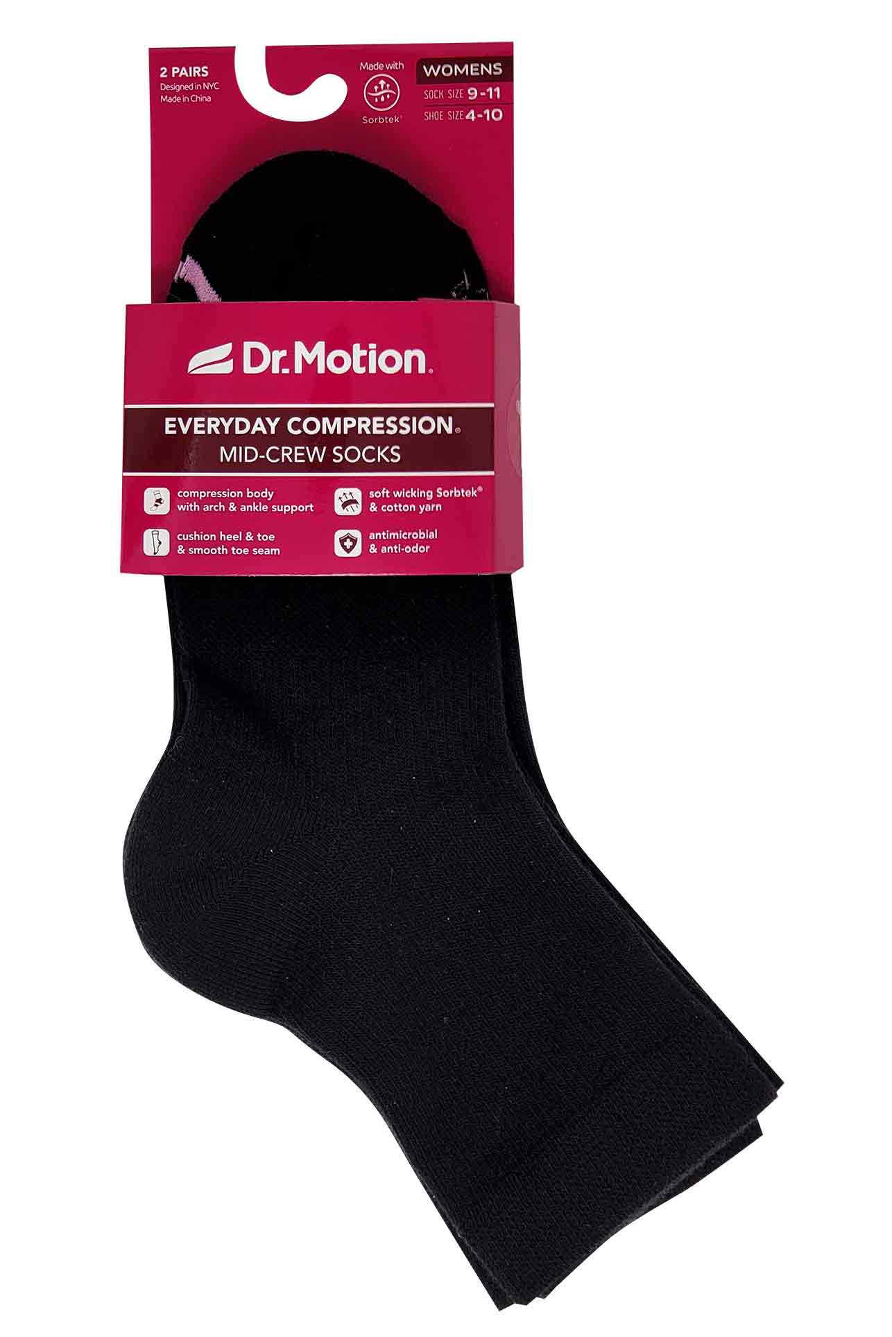 Mid-Crew Compression Socks | Black Half-Cushion | Dr Motion ( 2 Pack )