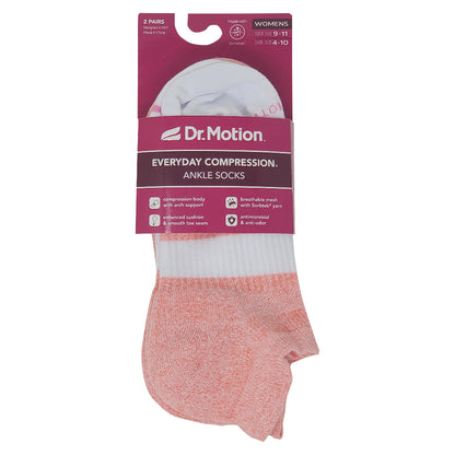 Packaged pink ankle Compression  socks with product details on a white background