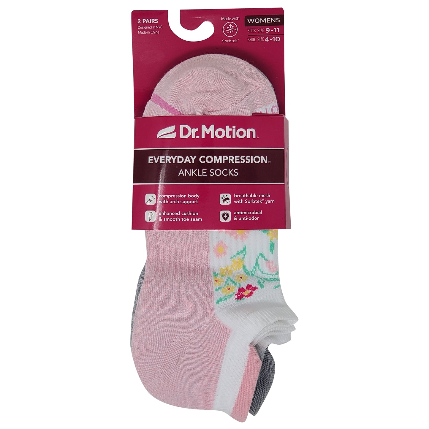 Everyday Compression Ankle Socks | Dr Motion Socks |Flowers (2 Pack)