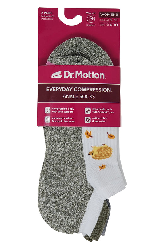 Ankle Compression Socks | Dr Motion Socks |Hedgehog (2 Pack)