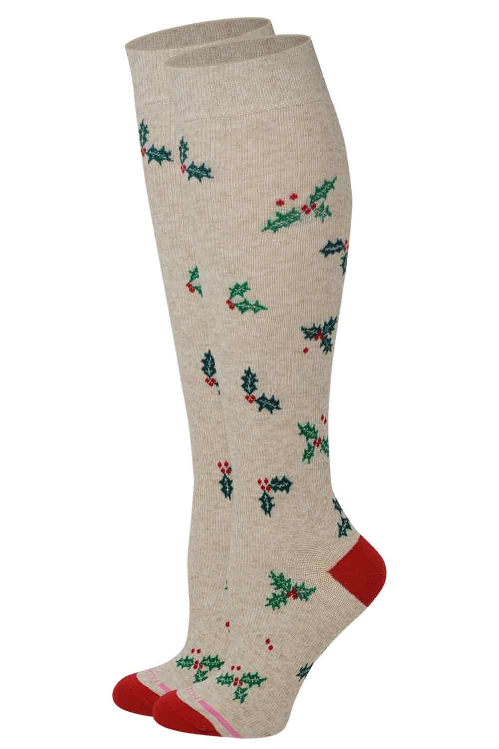 Knee-High Compression Socks | Christmas Holly Dr. Motion | Women (1 Pair)