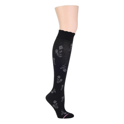 Women’s blooming floral knee-high compression socks with 8–15 mmHg mild support