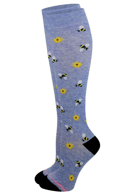 Compression Knee High Socks for women | Bees and Flowers