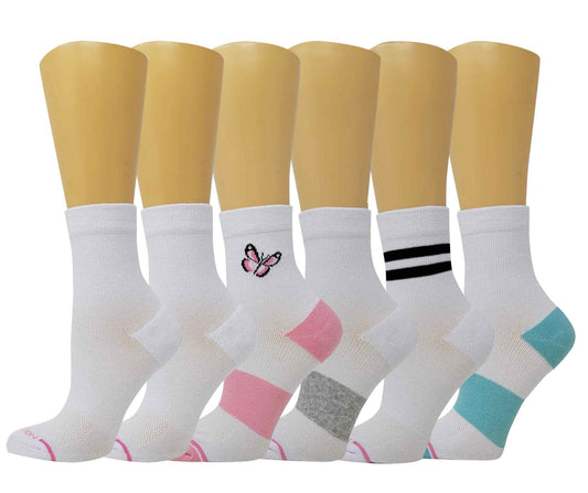 Mid-Crew Compression Socks | Assorted White Half-Cushion | Dr Motion ( 6 Pairs )