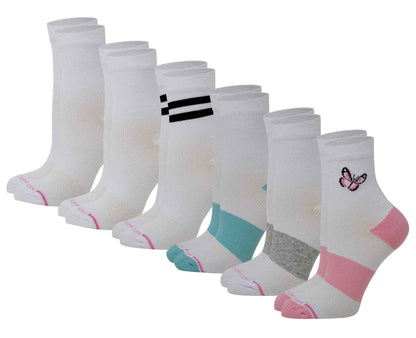 Mid-Crew Compression Socks | Assorted White Half-Cushion | Dr Motion ( 6 Pairs )