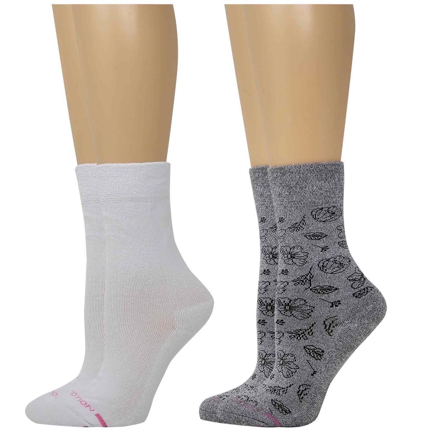 Crew Diabetic Socks | Floral Outline Half-Cushion | Dr Motion ( 2 Pack )